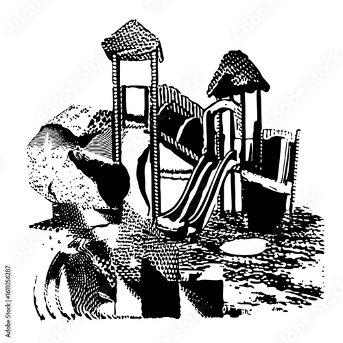 Vector Playground structure features towers slides and climbing elements.