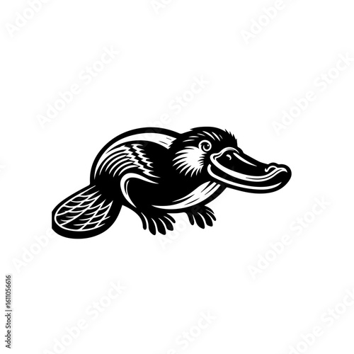 A platypus with a duck bill and beaver tail