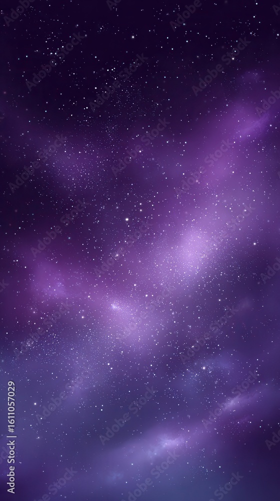 Naklejka premium Vibrant photo of purple Galaxy Night Sky with Sparkling Stars and Clouds.