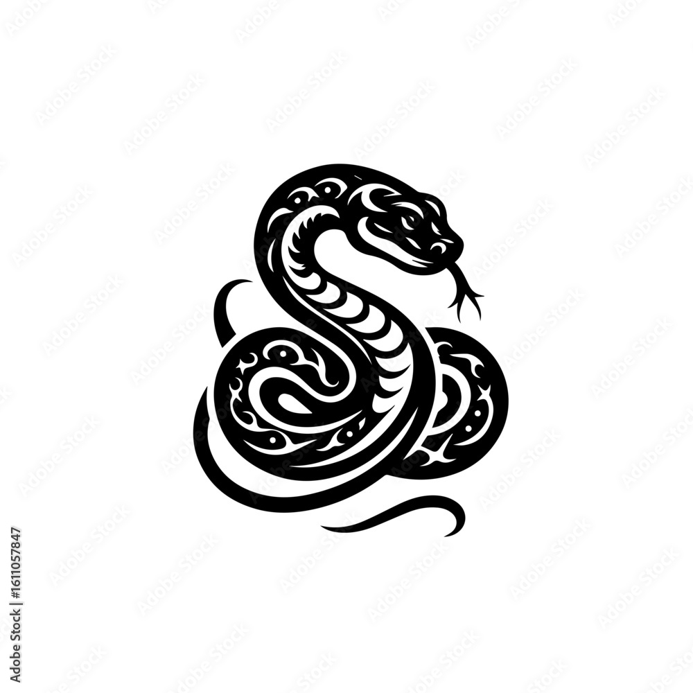 Fototapeta premium A black tribal silhouette of a coiled snake