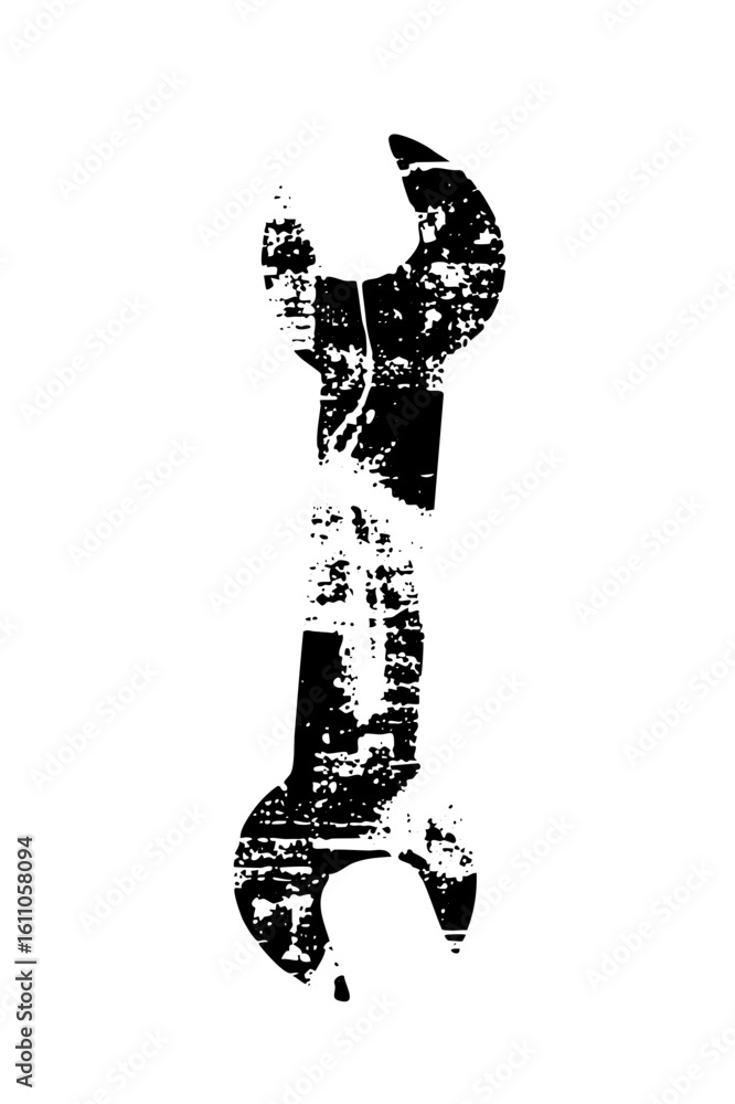 Fototapeta premium Vector Distressed black wrench with a textured grunge effect.