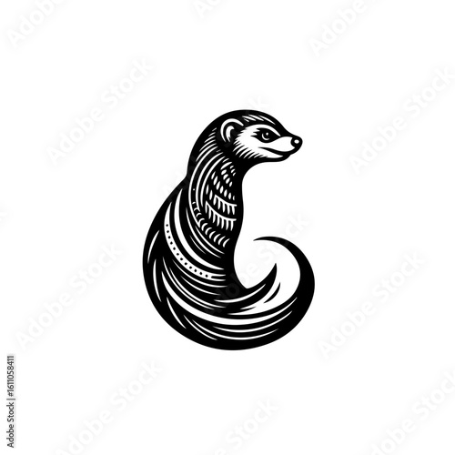 Ferret with a curled tail