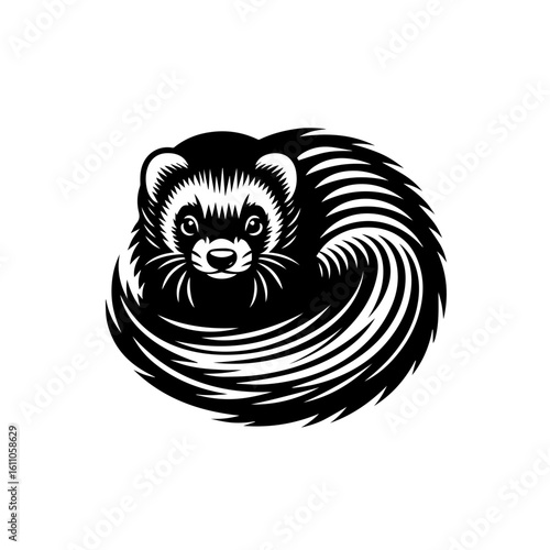 Stylized ferret illustration curled into a circle