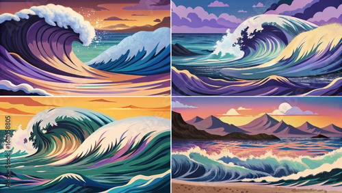 wavy ocean swells set in deep endless waters, sea landscape banner