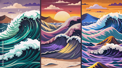 wavy ocean swells set in deep endless waters, sea landscape banner