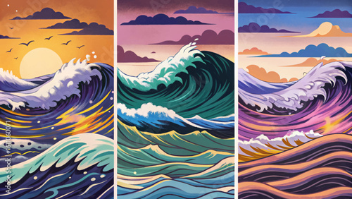 wavy ocean swells set in deep endless waters, sea landscape banner
