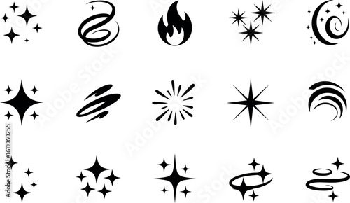 Vector sparkle and fire icons:  magical design elements set