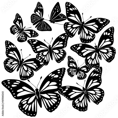 a cut Monarch butterfly silhouettes collections silhuette vector art illustration on white background