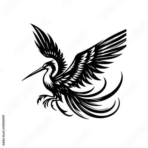 Stylized black bird with outstretched wings