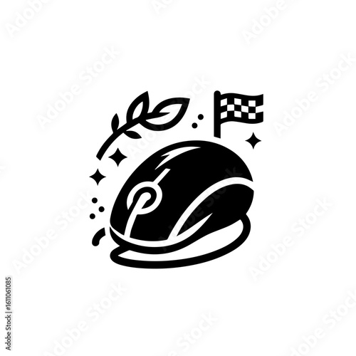 Computer mouse with a leaf and checkered flag