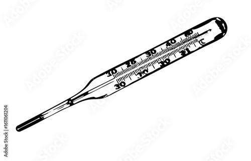 Vector Detailed of a medical thermometer displaying temperature readings.