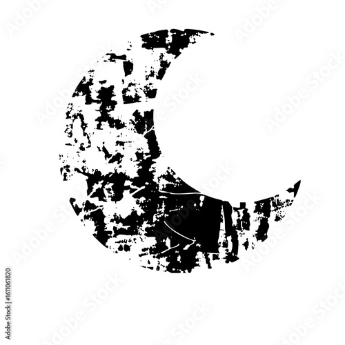 Vector Distressed moon with textured edges.