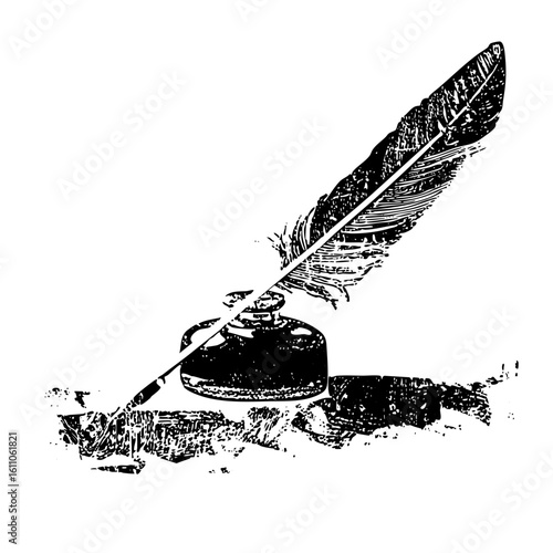 Vector Vintage quill pen and inkwell