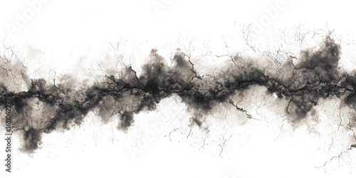 A dark, cracked line of debris and dust isolated on transparent background