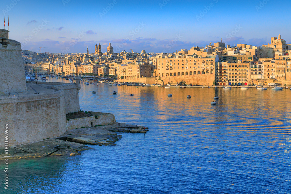 Fototapeta premium Skyline of Valletta, Malta. Valletta’s Grand Harbour is one of the finest natural harbours in the Mediterranean Sea.