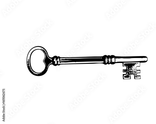 Vector Vintage key with ornate details and circular head.