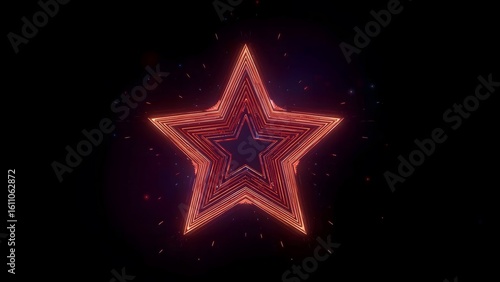 Glowing Star Outline with Gradient Mesh on Abstract Background Featuring Neon Sparkles and 3D Line Art