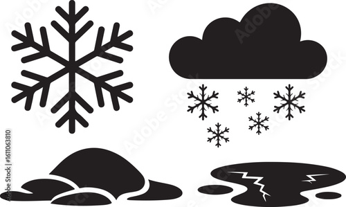 Winter Snowflakes and Snowfall with Icy Ground Elements