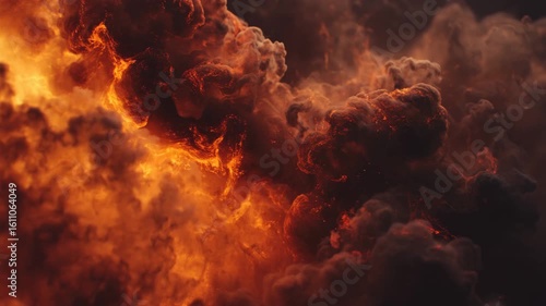 Intense orange flames with swirling motion on black background, showing a dramatic visual of fire energy, heat, and realistic combustion dynamics in looping animation