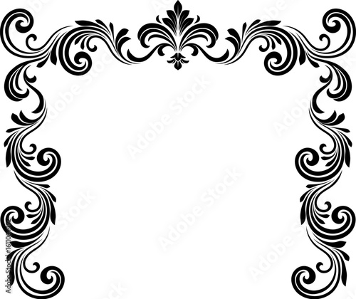 A filigree heraldic crest motif floral pattern border frame. Original design in a vintage style.