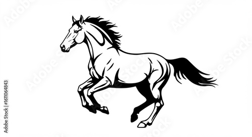 "Stylized black vector of a running horse in motion, sharp outlines and energy"

