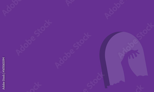 Minimalist Purple Tombstone with Rising Zombie Hand Vector