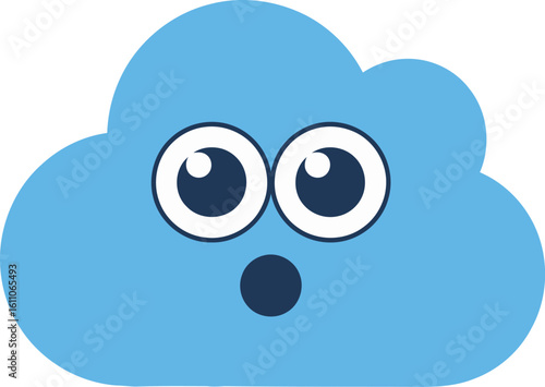 Surprised light blue cloud cartoon character with wide eyes and an open mouth, depicting astonishment or shock.