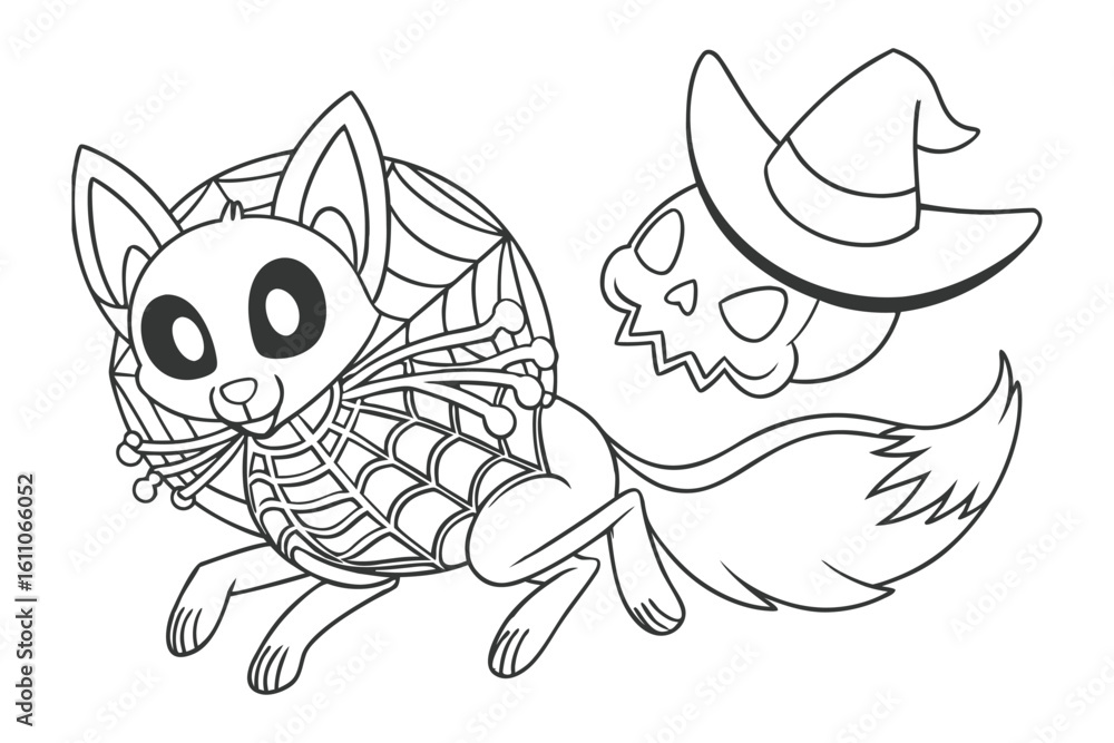 Fototapeta premium Halloween pumpkin fox Skeleton