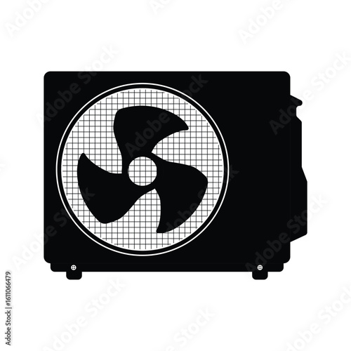 AC Condenser Unit Fan Silhouette. Black and White Icon Design Elements on Isolated White Background