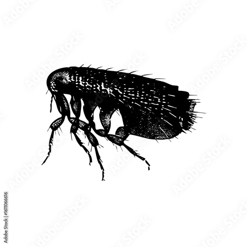 Vector Detailed black of a flea insect with visible legs and body segments.