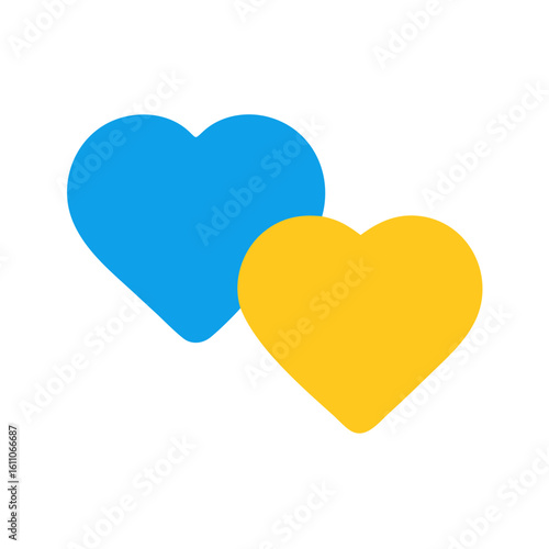 Colored vector icon of one blue heart and one yellow heart, symbolizing love for Ukraine and Independence Day. Isolated on a transparent background