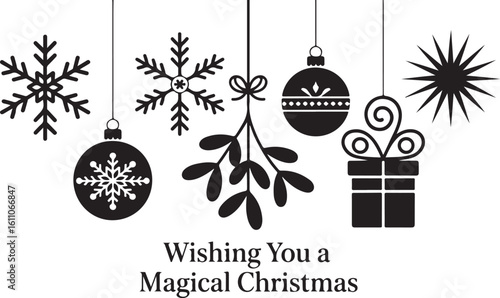 Black and White Illustrations Collection – Floral Bouquets, Wheat Stalks, Crescent Moons, Ink Splatters, Spirals, and Holiday Icons