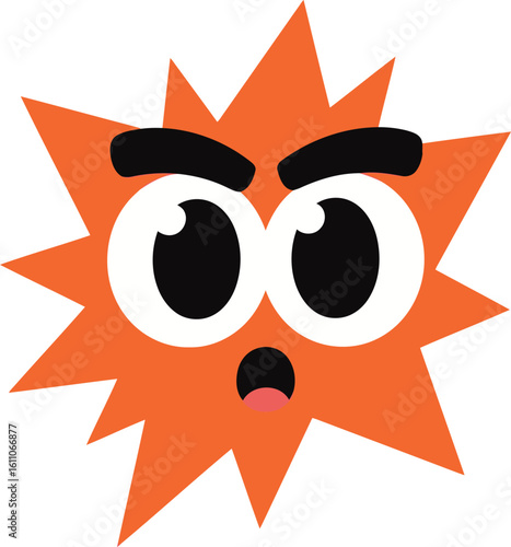 Surprised orange starburst cartoon character with wide eyes and an open mouth, depicting shock or excitement.