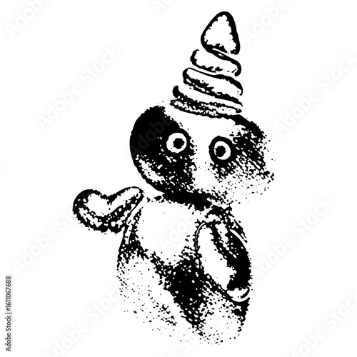 Vector Whimsical clown face with spiral hat and bow tie.