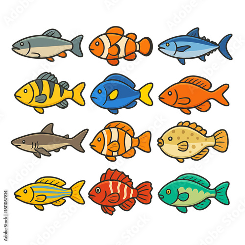 Saltwater Fish Species Vector Icons