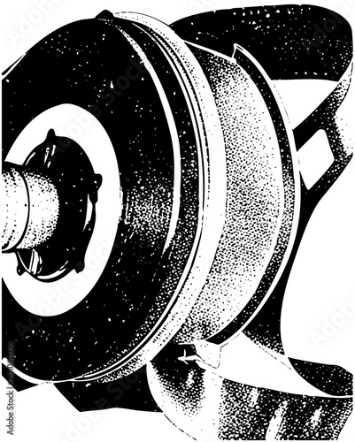 Vector Detailed of a mechanical brake system with a caliper and disc.