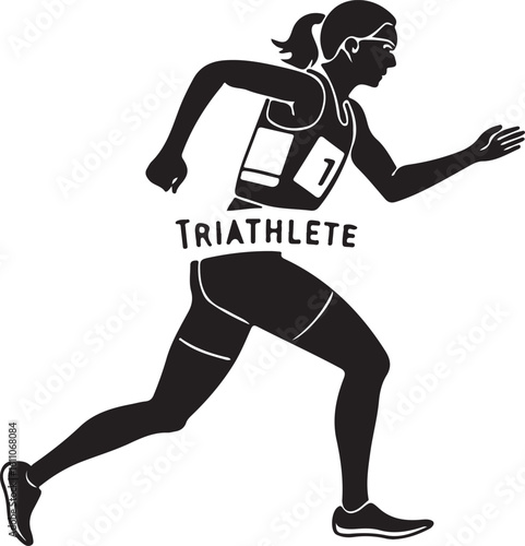 Silhouette of a running triathlete with number seven representing determination and competition