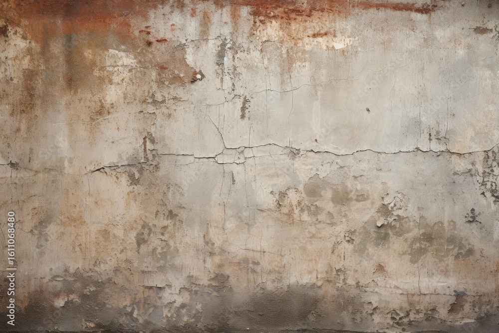 Obraz premium Weathered concrete wall texture with cracks, stains, and peeling paint, creating a rustic, grunge background