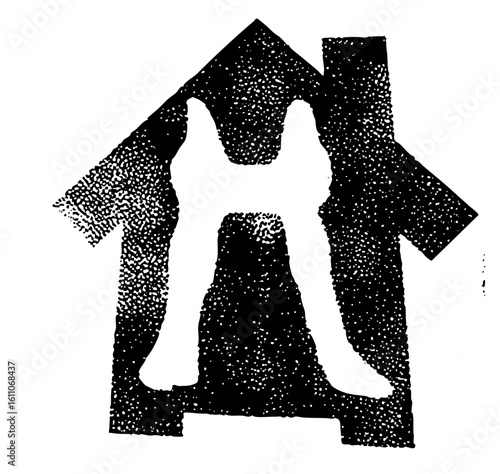 Vector Abstract house and figure creates a dual- optical illusion.