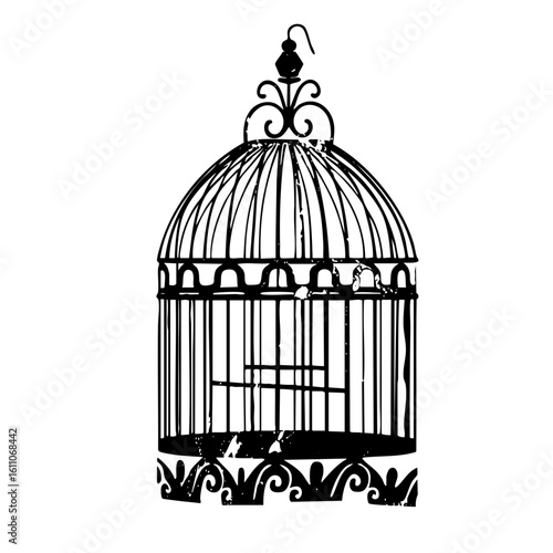 Vector Elegant birdcage with ornate details.