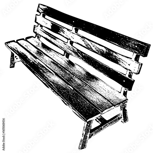 Vector Detailed of a wooden park bench with slatted seat and back.