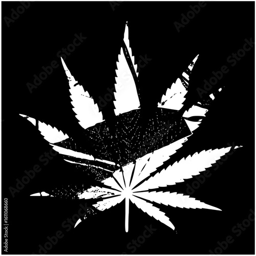 Vector Detailed white cannabis leaf with textured edges.