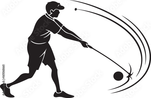 Athletic silhouette of a hammer throw athlete in action preparing to launch the hammer