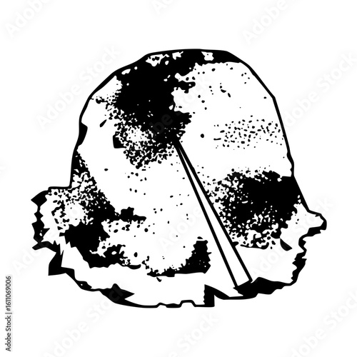 Vector Stylized skull with a central piercing element.