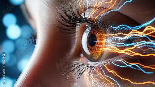 Human Eye with Digital Data Flowing, Concept of Artificial Intelligence, Data Vision, and Biometric Technology