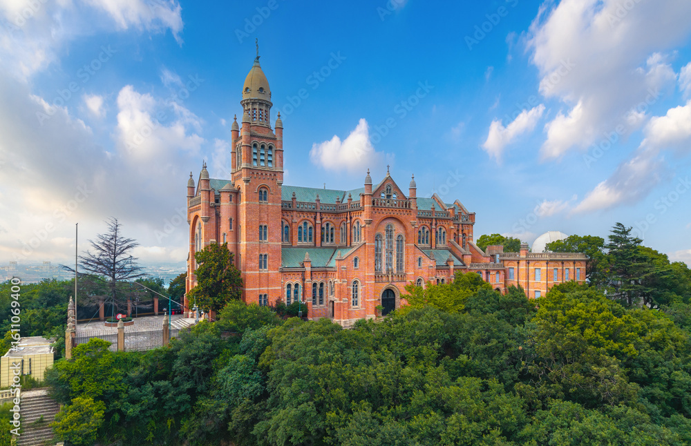 Fototapeta premium Aerial photography of the architectural scenery of West Sheshan Mountain in Shanghai, China