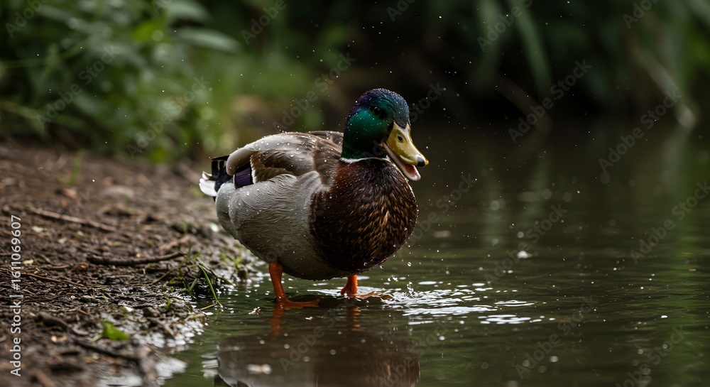 Obraz premium Angry duck is standing in near water, great for documentaries, school resources, and conservation sites.