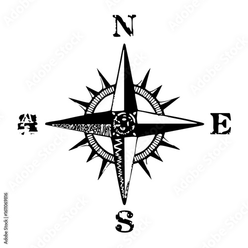 Vector Vintage compass rose with cardinal directions.