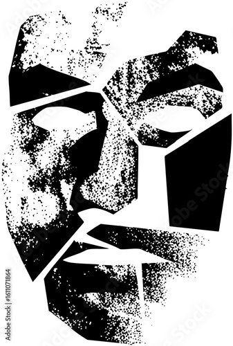 Vector Abstract portrait of a mans face constructed from fragmented shapes.