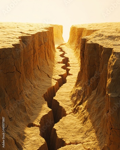 Cracked Canyon with Dried Earth and Erosion in Golden Light